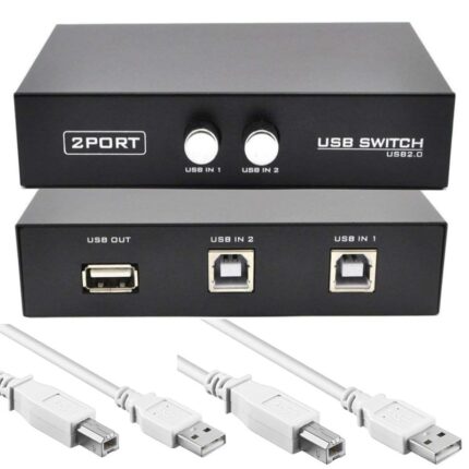 2 Ports USB 2.0 Switch for PC Sharing – Easily Share Printers, Scanners, Keyboard & Mouse